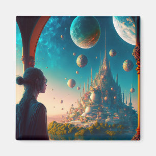 Futuristiska Fantasy Castle liggande magnet