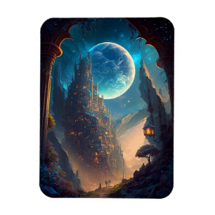 Futuristiska Fantasy Castle liggande Magnet