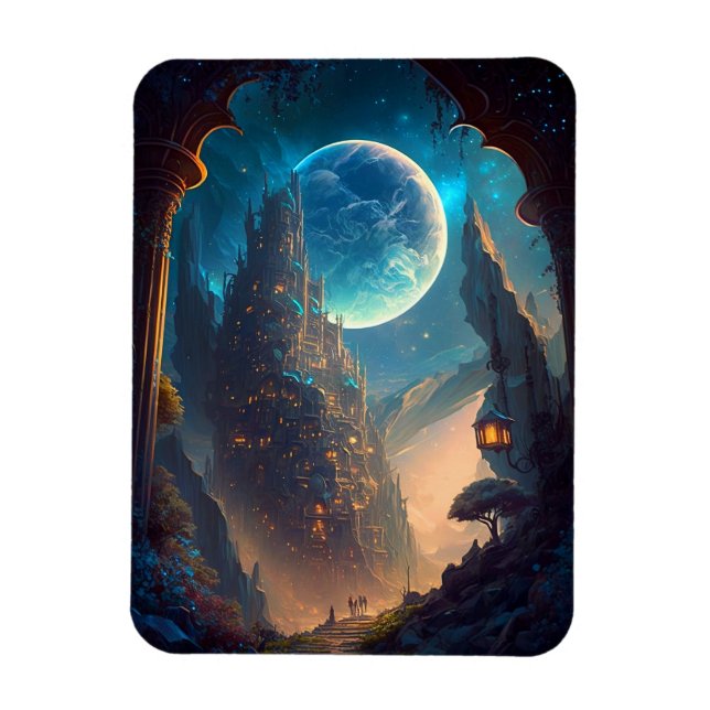 Futuristiska Fantasy Castle liggande Magnet (Vertikal)