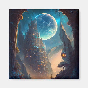 Futuristiska Fantasy Castle liggande Magnet