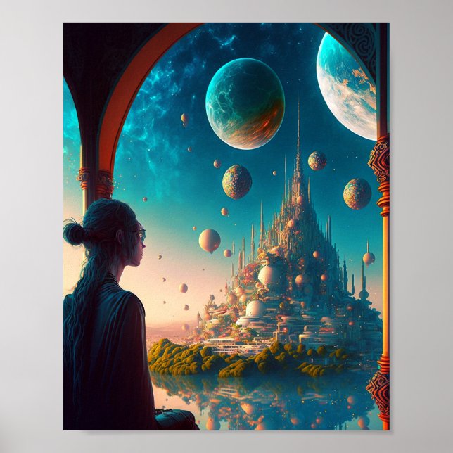 Futuristiska Fantasy Castle liggande Poster (Framsidan)