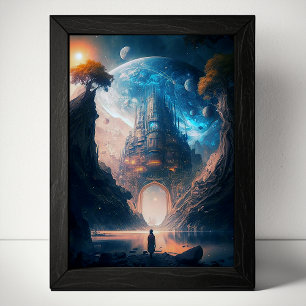 Futuristiska Fantasy Castle liggande Poster