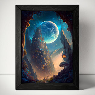 Futuristiska Fantasy Castle liggande Poster