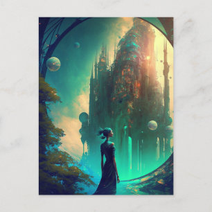 Futuristiska Fantasy Castle liggande Vykort