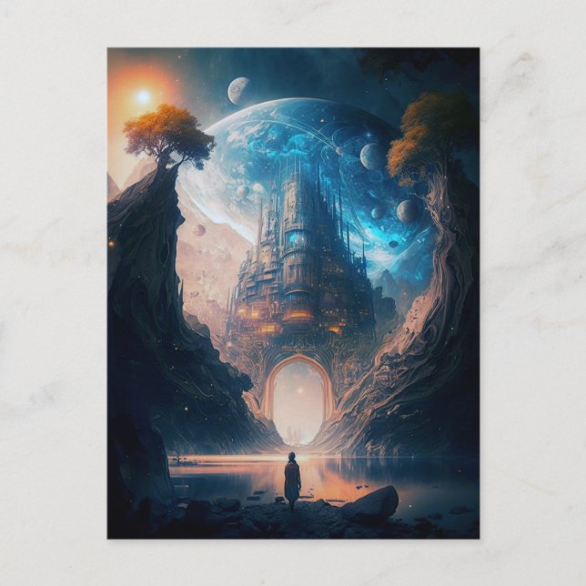 Futuristiska Fantasy Castle liggande vykort (Framsida)