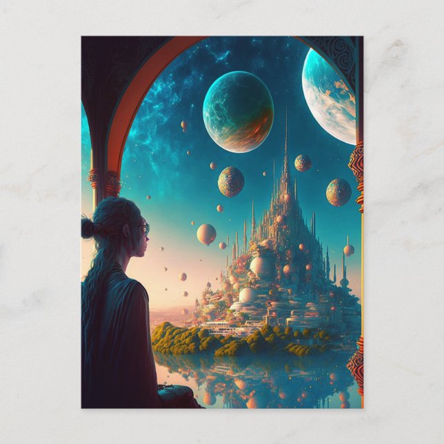 Futuristiska Fantasy Castle liggande vykort (Framsida)