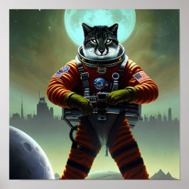 Futuristiska Fantasy Cat Soldier Digital Art Poste Poster
