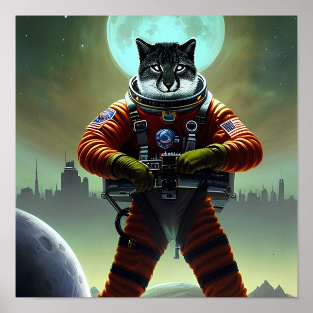 Futuristiska Fantasy Cat Soldier Digital Art Poste Poster (Framsidan)