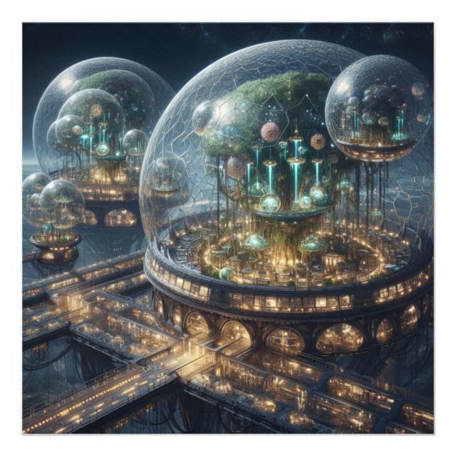 Futuristiska Fantasy Plant Bio Domes Fototryck (Framsidan)