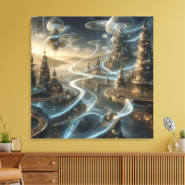 Futuristiska Fantasy Space City Streams Canvastryck