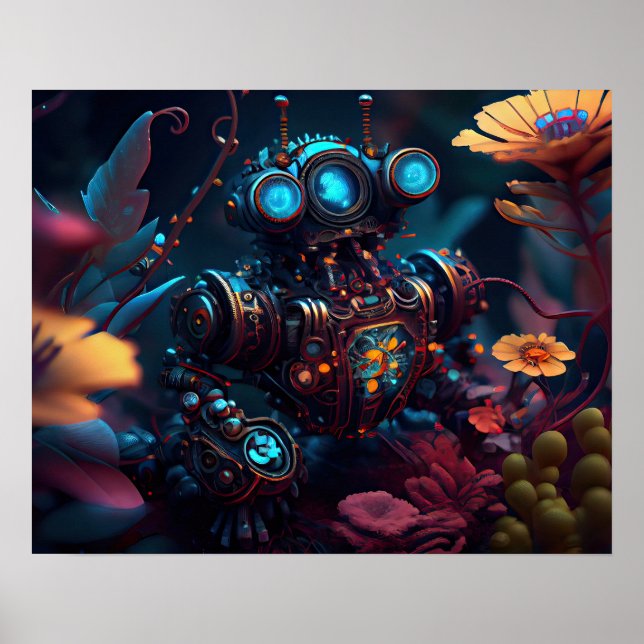 Futuristiska Flowers Robot Poster (Framsidan)