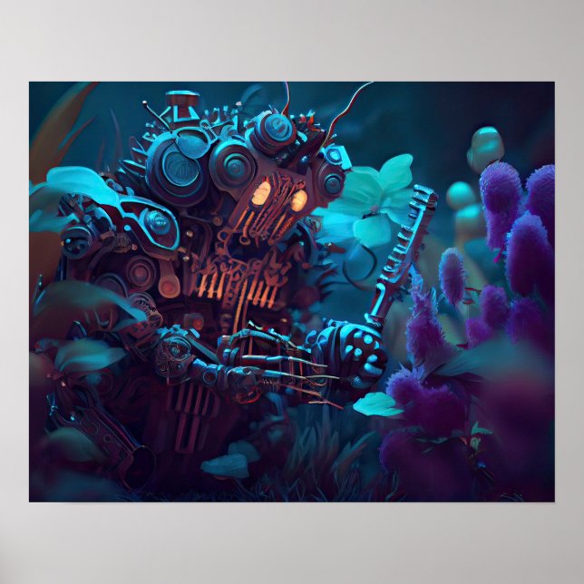 Futuristiska Garden Robot Poster (Framsidan)