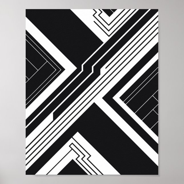 Futuristiska Geometric Line Art in Black and White Poster (Framsidan)