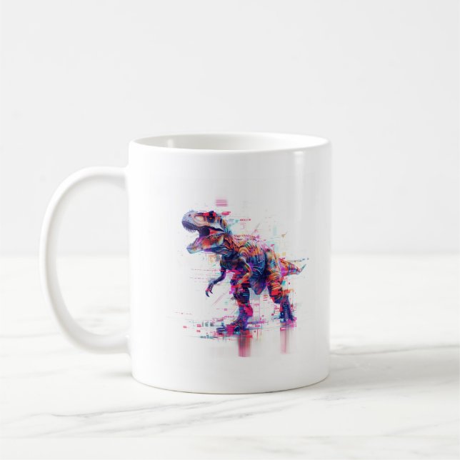 Futuristiska Glitch T-Rex Dinosaur Kaffemugg (Vänster)
