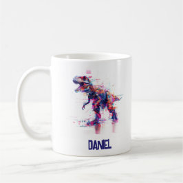 Futuristiska Glitch T-Rex dosinosaur med Kids Namn Kaffemugg