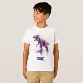 Futuristiska Glitch T-Rex dosinosaur med Kids Namn T Shirt