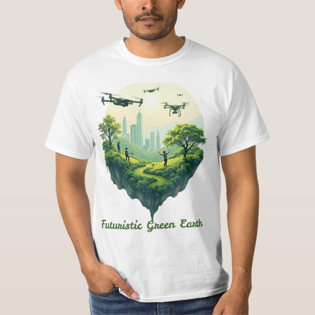 Futuristiska Grönt Earth T Shirt (Framsida)