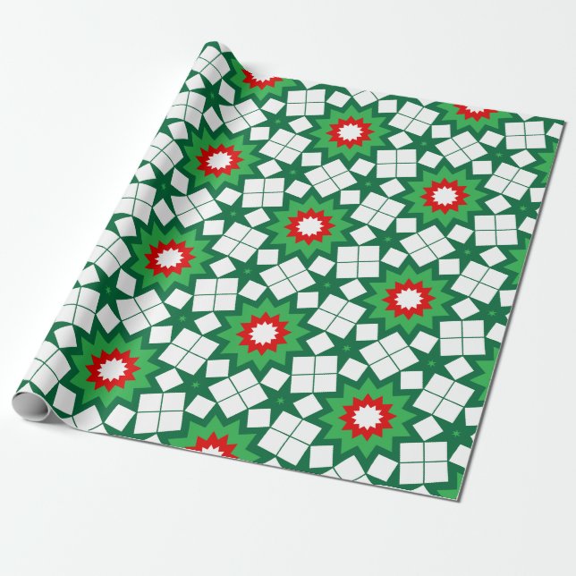 Futuristiska Grönt julstjärnor Presentpapper (Utrullad)