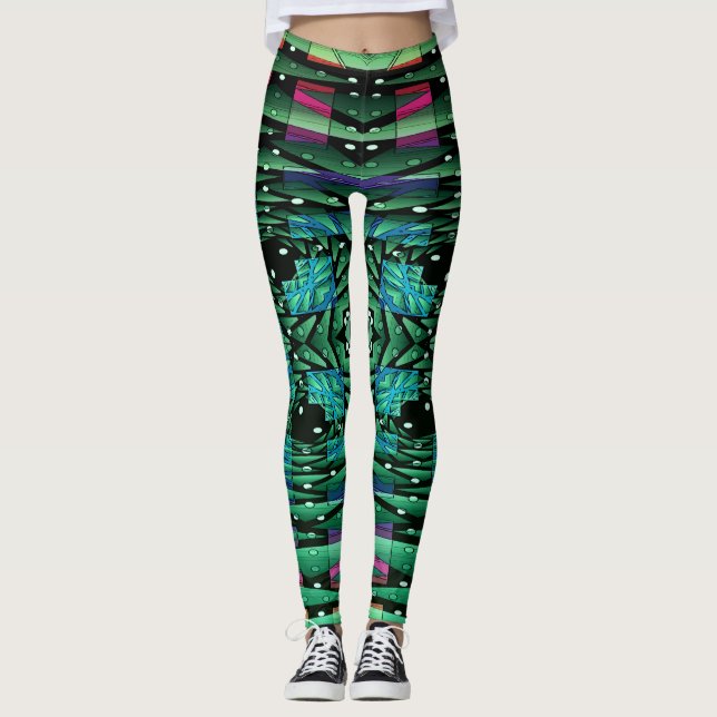 Futuristiska Grönt Kaleidoscope Leggings (Framsida)