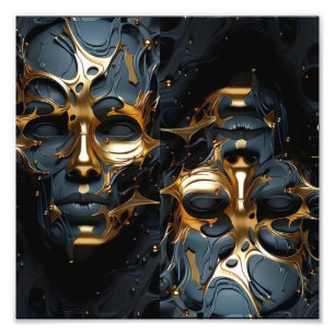 Futuristiska Guld & Black Abstrakt Ansikte Art Fototryck