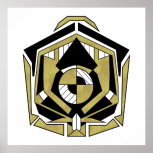 Futuristiska Guld Black Geometric Cybernetic Abstr Poster