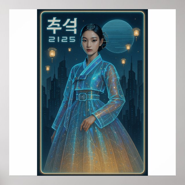 Futuristiska Hanbok Chuseok - Koreansk Sci-Fi Art Poster (Framsidan)