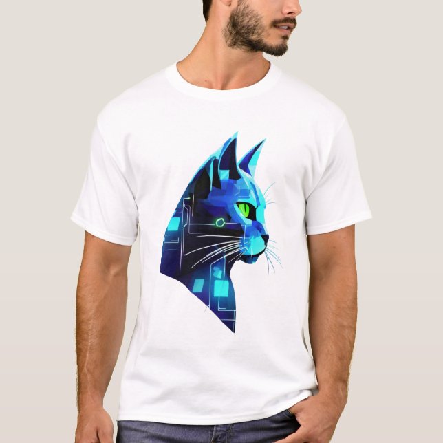 Futuristiska Katt i Neon Glow T Shirt (Framsida)