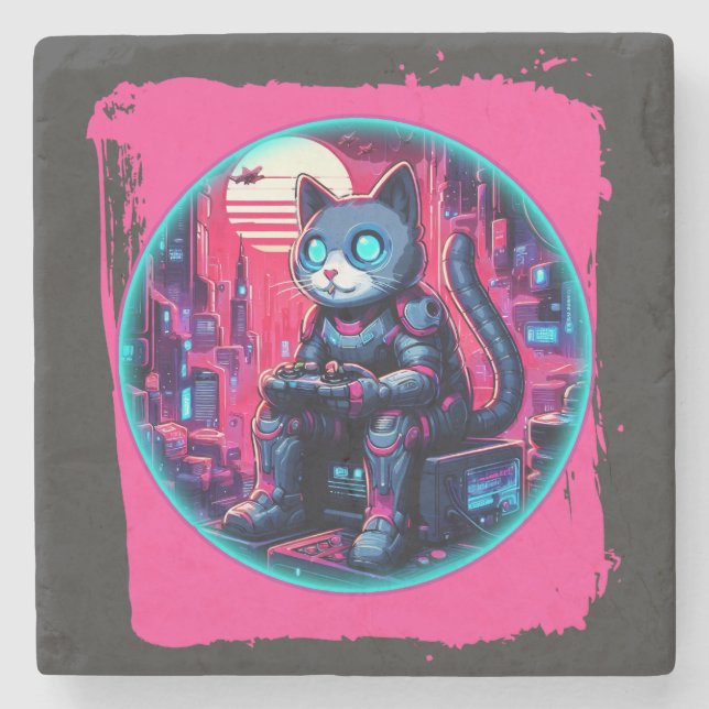 Futuristiska Kattdjur Tech Stenunderlägg (Framsidan)