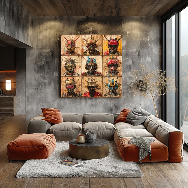 Futuristiska krigarmasker i Graffiti Abstrakt rutn Poster (Skapare uppladdad)