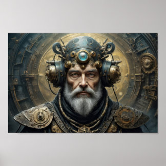 Futuristiska man, steampunk armor och psykohjälm poster