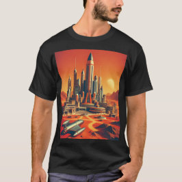 Futuristiska Martian City in Warm and Coola Blue T Shirt