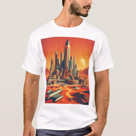 Futuristiska Martian City in Warm and Coola Blue T Shirt