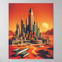 Futuristiska Martian City Poster Stil i mitten av 