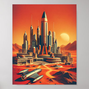 Futuristiska Martian City Poster Stil i mitten av 