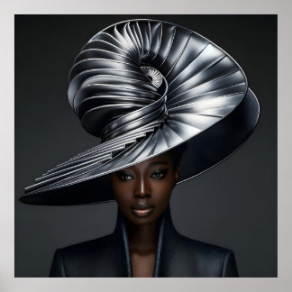 Futuristiska Metall Spiral Hat - Mode Porträtt Poster