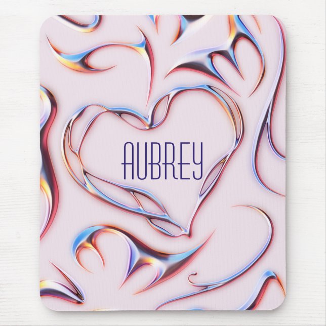 Futuristiska Metallic Add Namn Cyberpunk Heart Musmatta (Framsidan)