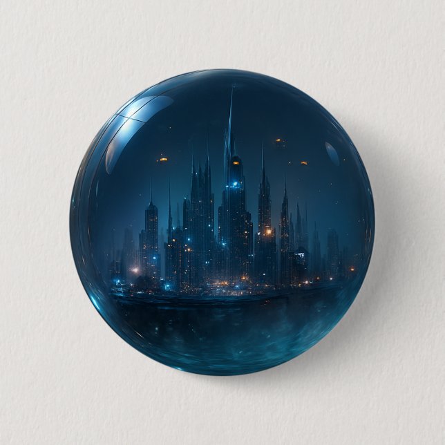 Futuristiska Mini City i Glass Sphere Button Knapp (Framsida)