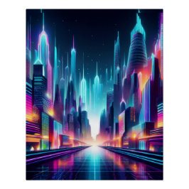 Futuristiska Neon Cityscape - Dold Cyberpunk-desig Perfect Poster