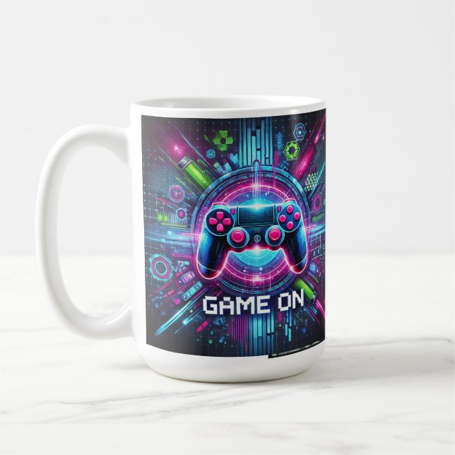"Futuristiska Neon Cyberpunk Gaming Artwork Kaffemugg (Vänster)