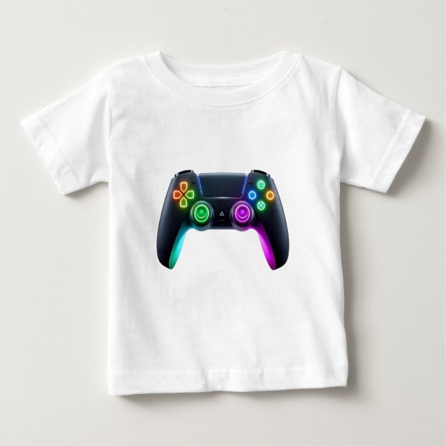 Futuristiska Neon Gaming Controller Logotyp T-Shir T Shirt (Framsida)