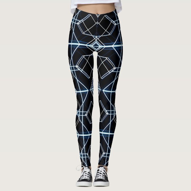 Futuristiska Neon Grid Mönster Leggings (Framsida)