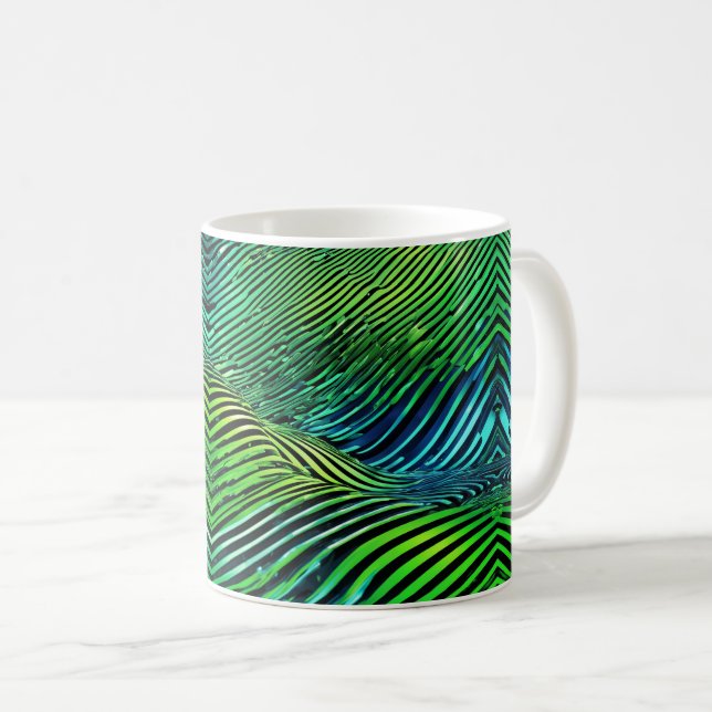 Futuristiska neon gröna ränder  kaffemugg (Framsida höger)