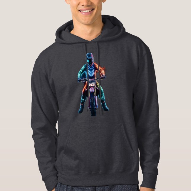 Futuristiska Neon Motocross Rider T-Shirt Design Hoodie (Framsida)