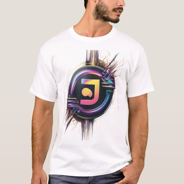 Futuristiska Neon Tech-Logotyp - Digital Art-utskr T Shirt (Framsida)