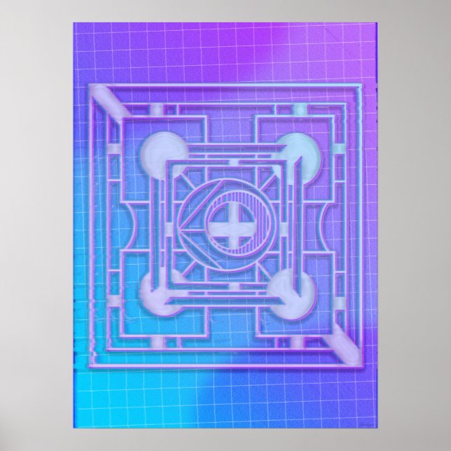 Futuristiska Neon Vaporwave Abstrakt Geometric Poster (Framsidan)