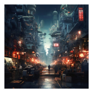 Futuristiska Night City Cyberpunk Fototryck