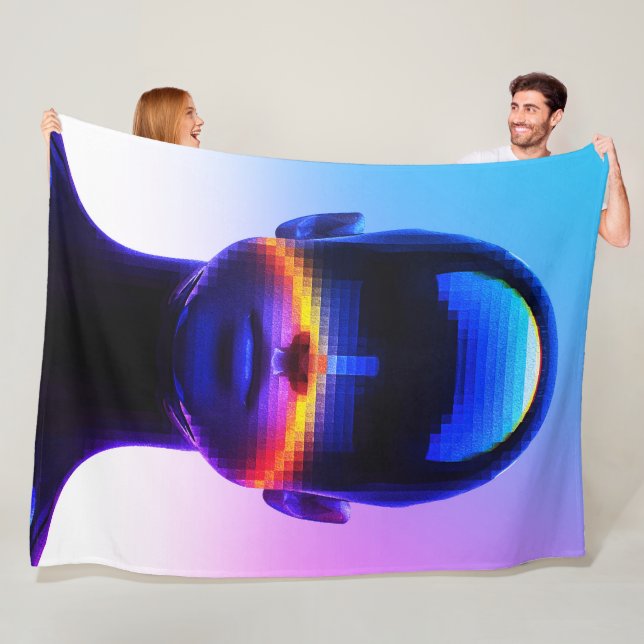 Futuristiska Pixel Art Porträtt - Digital Abstrakt Fleecefilt (På plats)