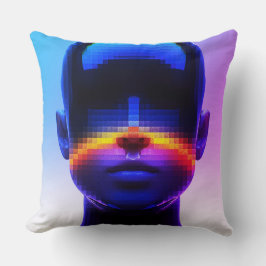Futuristiska Pixel Art Porträtt - Digital Abstrakt Kudde