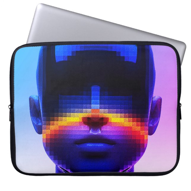 Futuristiska Pixel Art Porträtt - Digital Abstrakt Laptop Fodral (Framsidan)