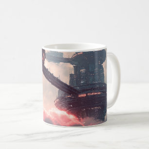 Futuristiska plattformar i molnen vid skymning kaffemugg